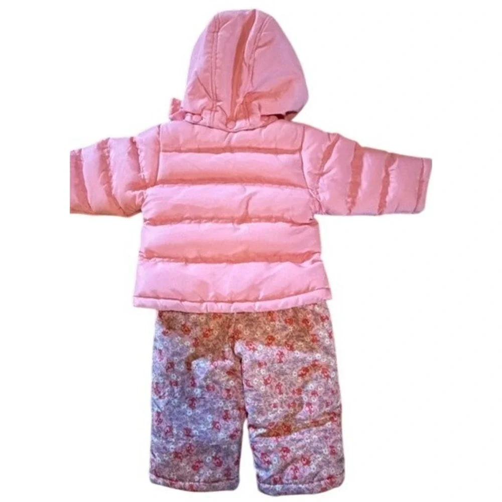 Oshkosh Baby‎ Girls Pink Floral Puffer Winter Snowsuit Jacket Pants Set 12M